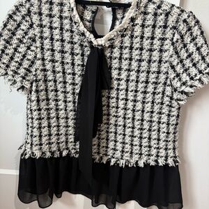 Zara Tweed Short Sleeve Blouse